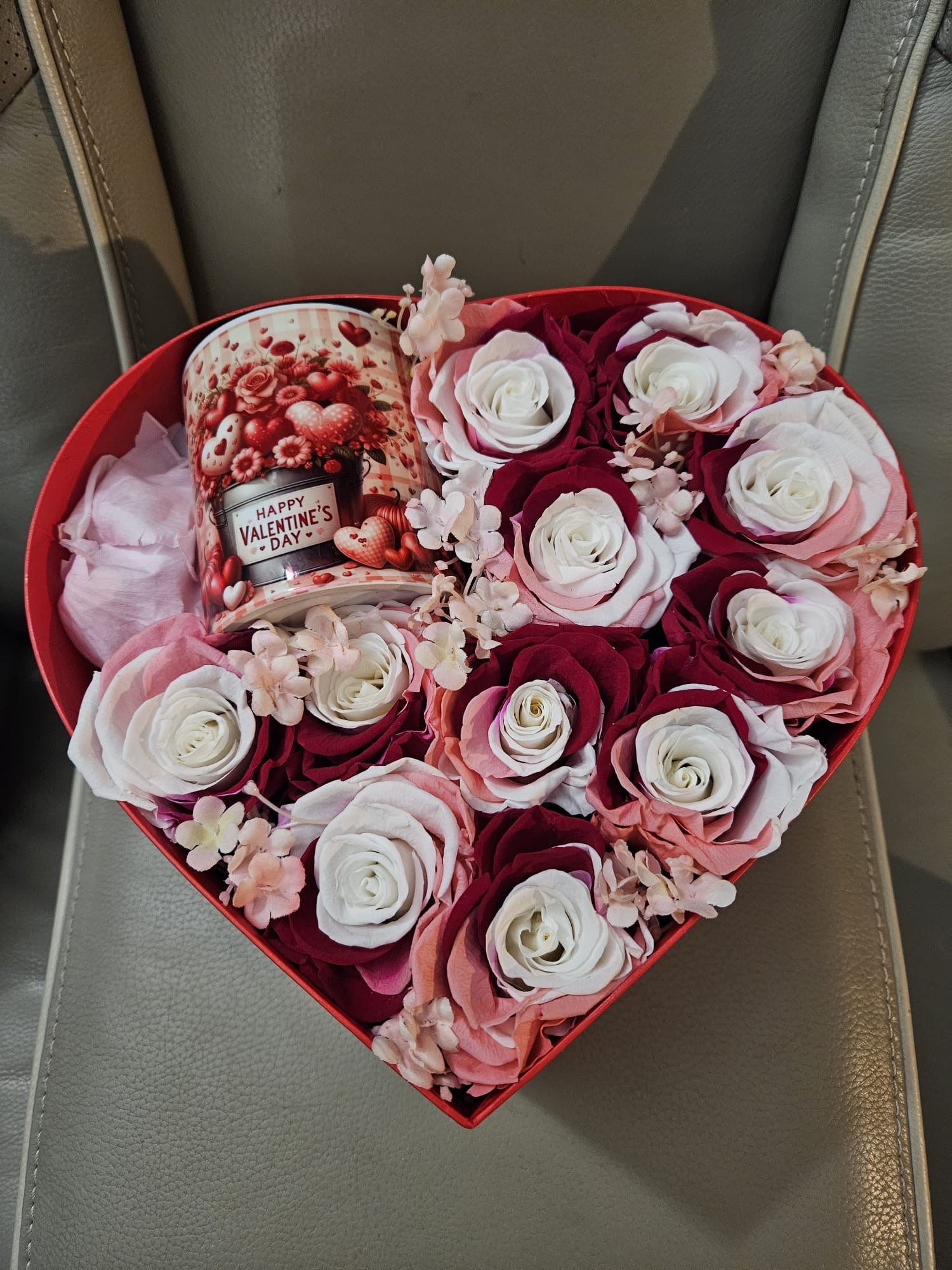 Small Box of preserved roses & a mug