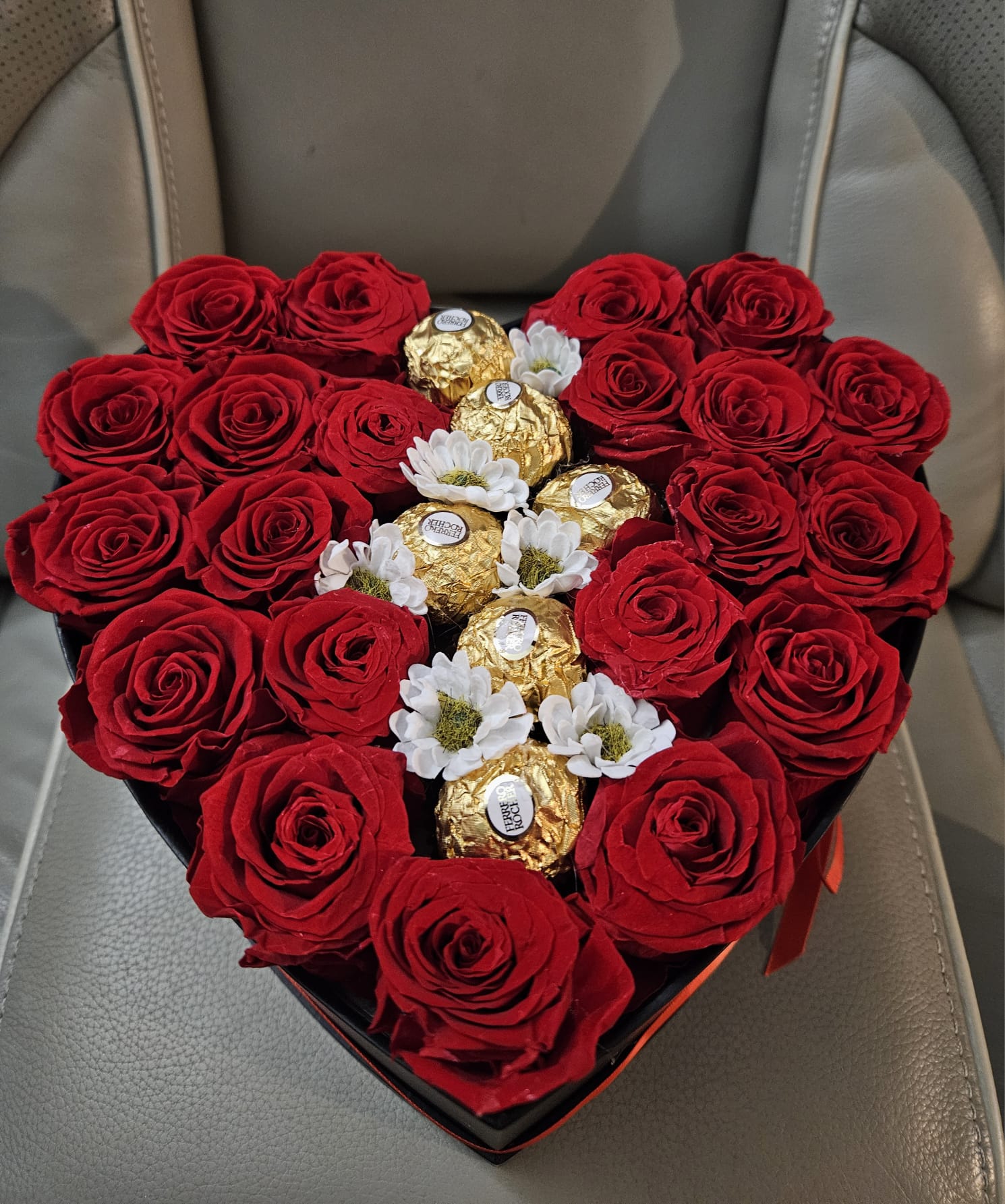 Medium Box of red preserved roses & chocolate