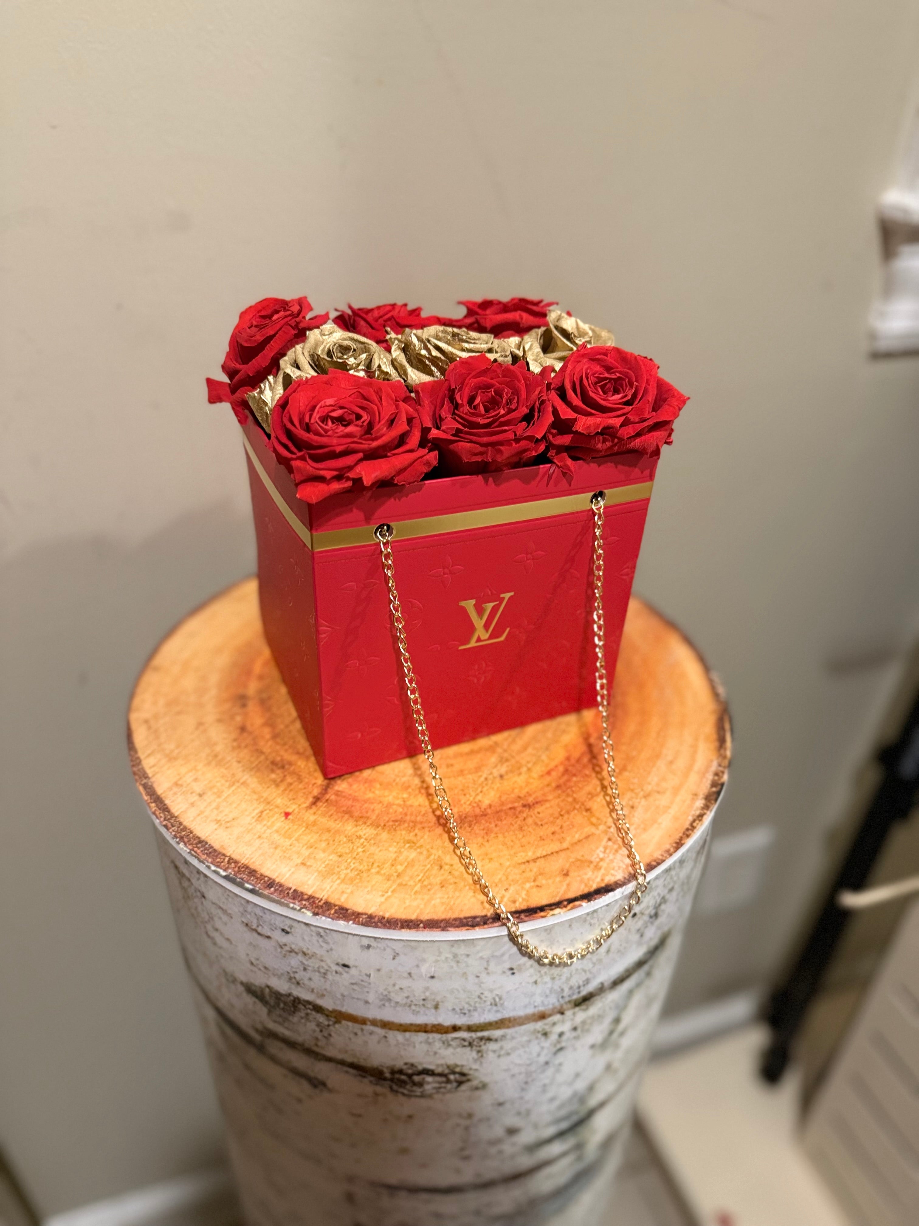 LV bag of preserved roses
